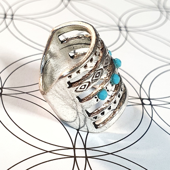 Boho Turqouise 5 Layered Silver Plated Ring - Picture 6 of 10